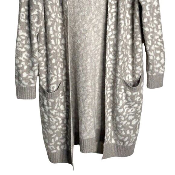 Rachel Zoe Leopard Print Cardigan Gray Size Small Hooded Pockets Oversized Cozy - Picture 3 of 9